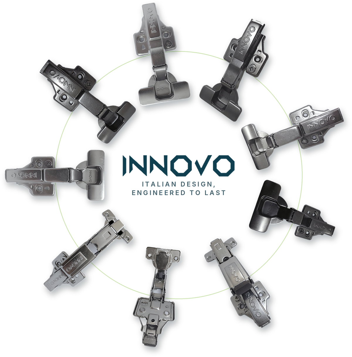 INNOVO soft-close cabinet hinges in nickel and black titanium
